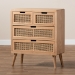 Baxton Studio Alina Mid-Century Modern Medium Oak Finished Wood and Rattan 4-Drawer Accent Storage Cabinet - JY1902-Medium Oak-4DW-Cabinet