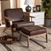 Baxton Studio Sigrid Mid-Century Modern Dark Brown Faux Leather Effect Fabric Upholstered Antique Oak Finished 2-Piece Wood Armchair and Ottoman Set - Sigrid-Dark Brown/Antique Oak-2PC Set
