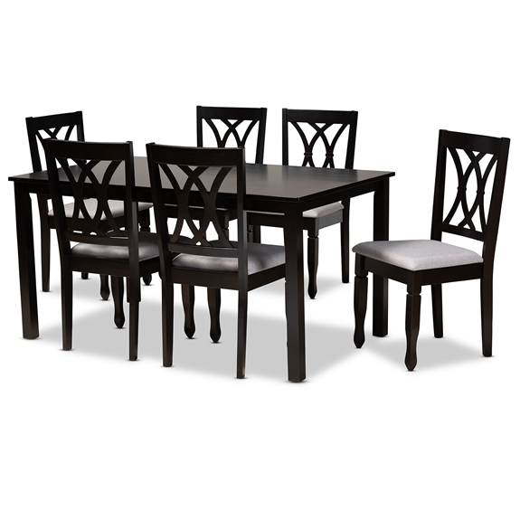 Baxton Studio Reneau Modern and Contemporary Grey Fabric Upholstered Espresso Brown Finished Wood 7-Piece Dining Set