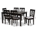 Baxton Studio Reneau Modern and Contemporary Grey Fabric Upholstered Espresso Brown Finished Wood 7-Piece Dining Set - RH316C-Grey/Dark Brown-7PC Dining Set