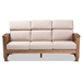Baxton Studio Charlotte Modern Classic Mission Style Taupe Fabric Upholstered Walnut Brown Finished Wood 3-Seater Sofa - SW3513-Taupe/Walnut-M17-SF