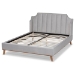 Baxton Studio Adelie Modern Glam Light Grey Velvet Fabric Upholstered Walnut Brown Finished Wood King Size Wingback Platform Bed - BBT6928-Light Grey Velvet/Walnut-King