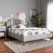 Baxton Studio Adelie Modern Glam Light Grey Velvet Fabric Upholstered Walnut Brown Finished Wood King Size Wingback Platform Bed - BBT6928-Light Grey Velvet/Walnut-King