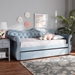 Baxton Studio Abbie Traditional and Transitional Light Blue Velvet Fabric Upholstered and Crystal Tufted Twin Size Daybed with Trundle - Abbie-Light Blue Velvet-Daybed-T/T