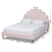 Baxton Studio Odille Modern Glam Light Pink Velvet Upholstered Walnut Brown Finished Wood Queen Size Seashell Shaped Platform Bed - BBT6897-Light Pink Velvet/Walnut-Queen