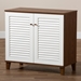 Baxton Studio Coolidge Modern and Contemporary White and Walnut Finished 4-Shelf Wood Shoe Storage Cabinet - FP-01LV-Walnut/White