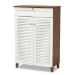 Baxton Studio Coolidge Modern and Contemporary White and Walnut Finished 5-Shelf Wood Shoe Storage Cabinet with Drawer