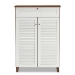 Baxton Studio Coolidge Modern and Contemporary White and Walnut Finished 5-Shelf Wood Shoe Storage Cabinet with Drawer - FP-03LV-Walnut/White