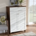 Baxton Studio Coolidge Modern and Contemporary White and Walnut Finished 5-Shelf Wood Shoe Storage Cabinet with Drawer - FP-03LV-Walnut/White
