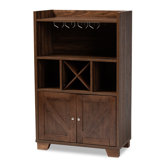Baxton Studio Carrie Transitional Farmhouse Walnut Brown Finished Wood Wine Storage Cabinet