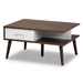 Baxton Studio Merlin Mid-Century Modern Two-Tone Walnut and White Finished 2-Drawer Wood Coffee Table