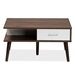Baxton Studio Merlin Mid-Century Modern Two-Tone Walnut and White Finished 2-Drawer Wood Coffee Table - CT 1780-00-Columbia/White-CT