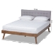 Baxton Studio Devan Mid-Century Modern Light Grey Fabric Upholstered Walnut Brown Finished Wood Queen Size Platform Bed - SW8168-Light Grey/Walnut-M17-Queen