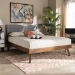 Baxton Studio Devan Mid-Century Modern Light Grey Fabric Upholstered Walnut Brown Finished Wood Queen Size Platform Bed - SW8168-Light Grey/Walnut-M17-Queen
