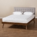Baxton Studio Devan Mid-Century Modern Light Grey Fabric Upholstered Walnut Brown Finished Wood Queen Size Platform Bed - SW8168-Light Grey/Walnut-M17-Queen