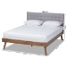 Baxton Studio Devan Mid-Century Modern Light Grey Fabric Upholstered Walnut Brown Finished Wood Queen Size Platform Bed - SW8168-Light Grey/Walnut-M17-Queen