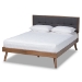 Baxton Studio Alke Mid-Century Modern Dark Grey Fabric Upholstered Walnut Brown Finished Wood King Size Platform Bed