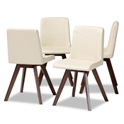Baxton Studio Pernille Modern Transitional Cream Faux Leather Upholstered Walnut Finished 4-Piece Wood Dining Chair Set