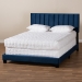 Baxton Studio Clare Glam and Luxe Navy Blue Velvet Fabric Upholstered Full Size Panel Bed with Channel Tufted Headboard - CF8747X-Navy Blue Velvet-Full