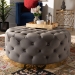 Baxton Studio Sasha Glam and Luxe Grey Velvet Fabric Upholstered Gold Finished Round Cocktail Ottoman - TSF-6689-Grey/Gold-Otto