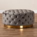 Baxton Studio Sasha Glam and Luxe Grey Velvet Fabric Upholstered Gold Finished Round Cocktail Ottoman - TSF-6689-Grey/Gold-Otto