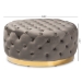 Baxton Studio Sasha Glam and Luxe Grey Velvet Fabric Upholstered Gold Finished Round Cocktail Ottoman - TSF-6689-Grey/Gold-Otto