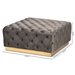Baxton Studio Verene Glam and Luxe Grey Velvet Fabric Upholstered Gold Finished Square Cocktail Ottoman - TSF-6690-Grey/Gold-Otto