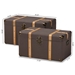 Baxton Studio Stephen Modern and Contemporary Transitional Dark Brown Fabric Upholstered and Oak Brown Finished 2-Piece Storage Trunk Set - R87R537-2PC Trunk Set