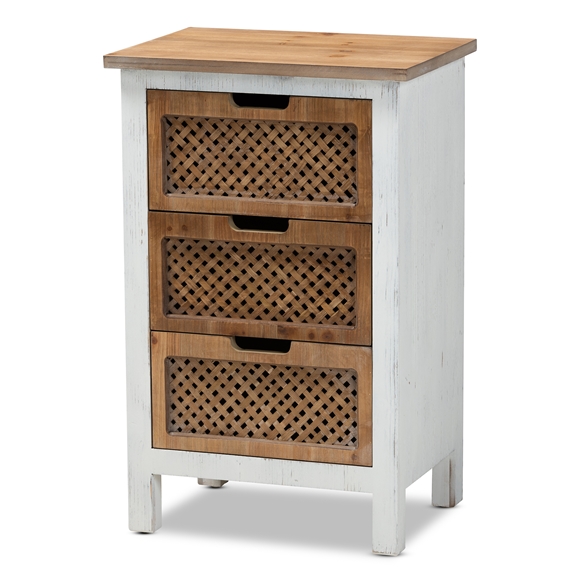 Baxton Studio Vincent Rustic Farmhouse and Shabby Chic White and Oak Brown Finished 3-Drawer Wood Storage Cabinet