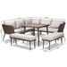 Baxton Studio Lillian Modern and Contemporary Light Grey Upholstered and Brown Finished 5-Piece Woven Rattan Outdoor Patio Set - MLM-210505-Grey