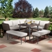 Baxton Studio Lillian Modern and Contemporary Light Grey Upholstered and Brown Finished 5-Piece Woven Rattan Outdoor Patio Set - MLM-210505-Grey