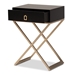 Baxton Studio Patricia Modern and Contemporary Black Finished Wood and Powder Coated Brass Effect Metal 1-Drawer End Table - JY1956-ET