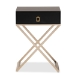 Baxton Studio Patricia Modern and Contemporary Black Finished Wood and Powder Coated Brass Effect Metal 1-Drawer End Table - JY1956-ET