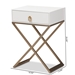 Baxton Studio Patricia Modern and Contemporary White Finished Wood and Powder Coated Brass Effect Metal 1-Drawer End Table - JY1957-ET