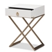 Baxton Studio Patricia Modern and Contemporary White Finished Wood and Powder Coated Brass Effect Metal 1-Drawer End Table - JY1957-ET