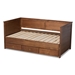 Baxton Studio Thomas Classic and Traditional Walnut Brown Finished Wood Expandable Twin Size to King Size Daybed with Storage Drawers - MG0032-Walnut-3DW-Daybed