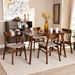 Baxton Studio Orion Mid-Century Modern Transitional Light Beige Fabric Upholstered and Walnut Brown Finished Wood 5-Piece Dining Set - Parlin/Fiesta-Latte/Walnut-5PC Dining Set