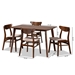 Baxton Studio Orion Mid-Century Modern Transitional Light Beige Fabric Upholstered and Walnut Brown Finished Wood 5-Piece Dining Set - Parlin/Fiesta-Latte/Walnut-5PC Dining Set