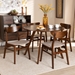 Baxton Studio Philip Mid-Century Modern Transitional Light Beige Fabric Upholstered and Walnut Brown Finished Wood 5-Piece Dining Set - Parlin/Hexa-Latte/Walnut-5PC Dining Set
