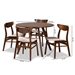 Baxton Studio Philip Mid-Century Modern Transitional Light Beige Fabric Upholstered and Walnut Brown Finished Wood 5-Piece Dining Set - Parlin/Hexa-Latte/Walnut-5PC Dining Set