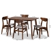 Baxton Studio Orion Mid-Century Modern Transitional Light Grey Fabric Upholstered and Walnut Brown Finished Wood 5-Piece Dining Set - Parlin/Fiesta-Smoke/Walnut-5PC Dining Set