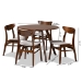 Baxton Studio Philip Mid-Century Modern Transitional Light Grey Fabric Upholstered and Walnut Brown Finished Wood 5-Piece Dining Set - Parlin/Hexa-Smoke/Walnut-5PC Dining Set
