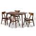 Baxton Studio Lois Mid-Century Modern Transitional Light Beige Fabric Upholstered and Walnut Brown Finished Wood 5-Piece Dining Set - Danica/Fiesta-Latte/Walnut-5PC Dining Set