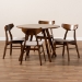 Baxton Studio Timothy Mid-Century Modern Transitional Light Beige Fabric Upholstered and Walnut Brown Finished Wood 5-Piece Dining Set - Danica/Hexa-Latte/Walnut-5PC Dining Set