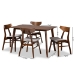 Baxton Studio Lois Mid-Century Modern Transitional Light Grey Fabric Upholstered and Walnut Brown Finished Wood 5-Piece Dining Set - Danica/Fiesta-Smoke/Walnut-5PC Dining Set