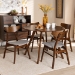 Baxton Studio Timothy Mid-Century Modern Transitional Light Grey Fabric Upholstered and Walnut Brown Finished Wood 5-Piece Dining Set - Danica/Hexa-Smoke/Walnut-5PC Dining Set