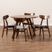 Baxton Studio Timothy Mid-Century Modern Transitional Light Grey Fabric Upholstered and Walnut Brown Finished Wood 5-Piece Dining Set - Danica/Hexa-Smoke/Walnut-5PC Dining Set