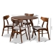 Baxton Studio Timothy Mid-Century Modern Transitional Light Grey Fabric Upholstered and Walnut Brown Finished Wood 5-Piece Dining Set - Danica/Hexa-Smoke/Walnut-5PC Dining Set