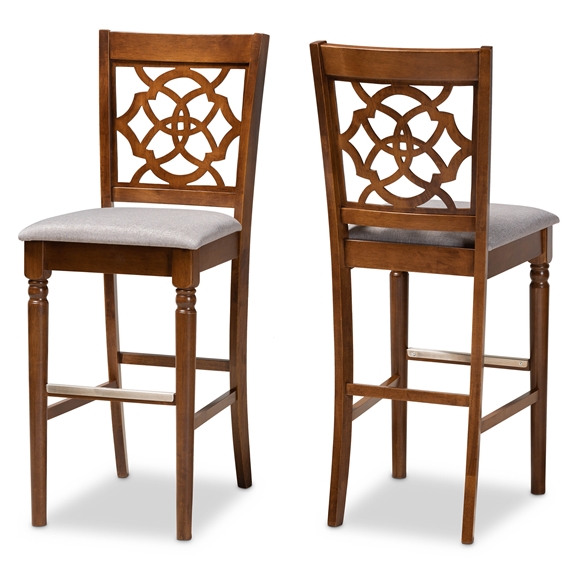 Baxton Studio Alexandra Modern and Contemporary Grey Fabric Upholstered and Walnut Brown Finished Wood 2-Piece Bar Stool Set