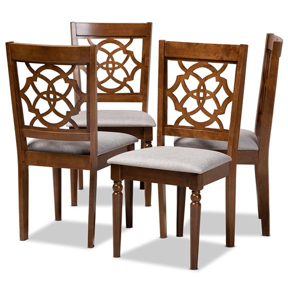 Baxton Studio Lylah Modern and Contemporary Grey Fabric Upholstered and Walnut Brown Finished Wood 4-Piece Dining Chair Set